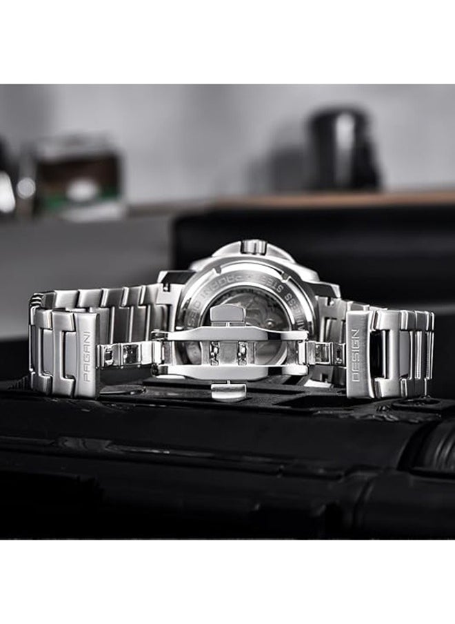 PD1736 Men's Automatic Watches Tourbillon Fashion Mens Mechanical Wristwatches Analog Digital Dial Casual Stainless Steel Bracelet