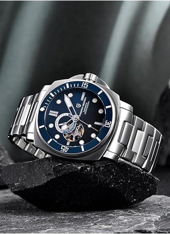 PD1736 Men's Automatic Watches Tourbillon Fashion Mens Mechanical Wristwatches Analog Digital Dial Casual Stainless Steel Bracelet