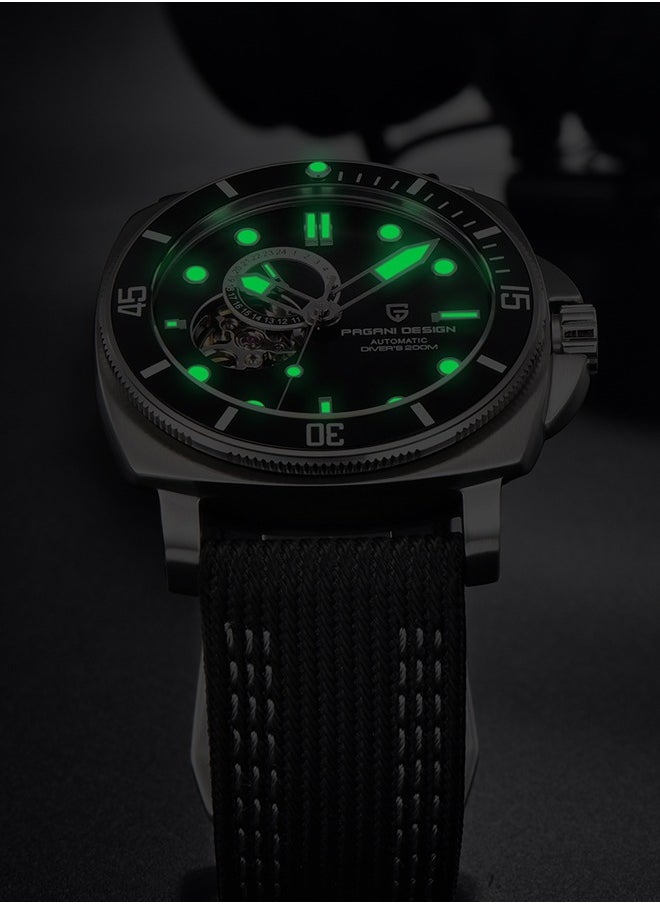 Men's Business Mechanical Automatic Watches, High-Quality NH39 Movement, 43MM Stainless Steel Frame, Sapphire Glass Surface, With Blue Nylon Band,Fashionable And Luxurious