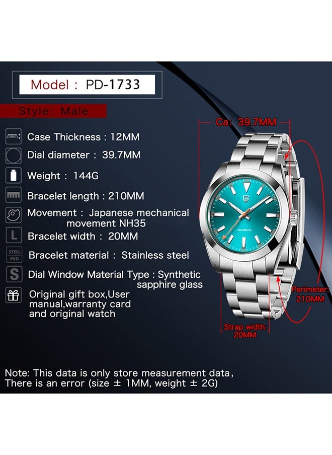 Men's Mechanical Watch Men's Luxury Automatic Watch Men's Waterproof Watch with Sapphire Glass Coated Lightning Hands Stainless Steel NH35A 40mm Mechanical Watch