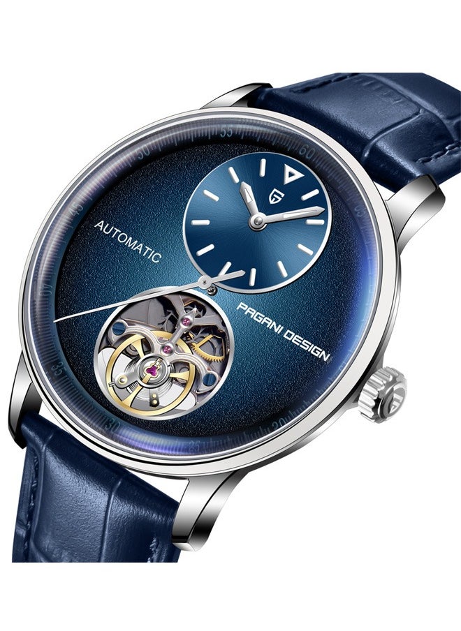 Men's Mechanical Automatic Watches, 42MM Metal Frame, Dark Blue Dial With High-Quality PU Leather Strap, Fashionable And Business PD1796