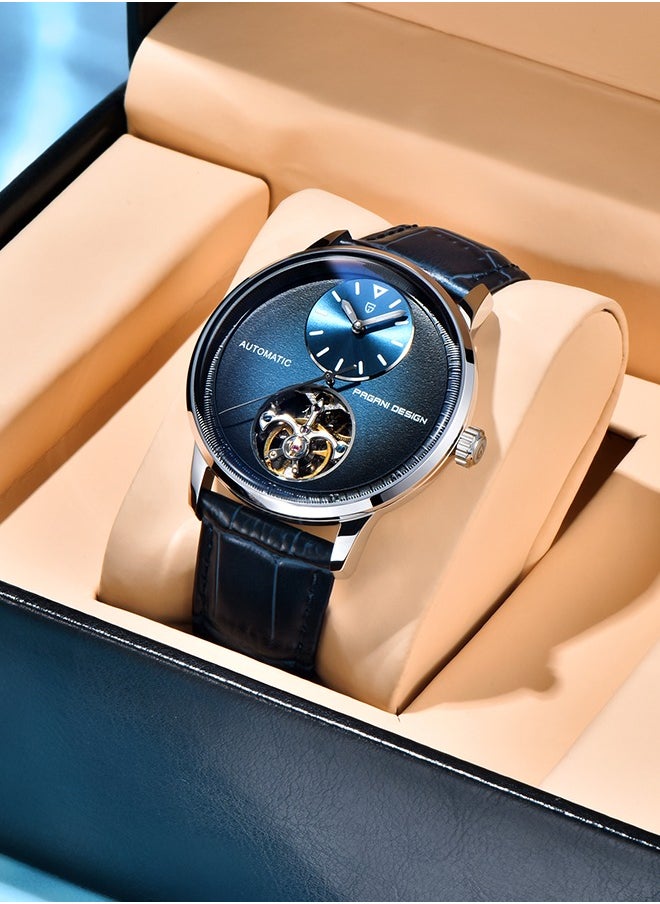 Men's Mechanical Automatic Watches, 42MM Metal Frame, Dark Blue Dial With High-Quality PU Leather Strap, Fashionable And Business PD1796