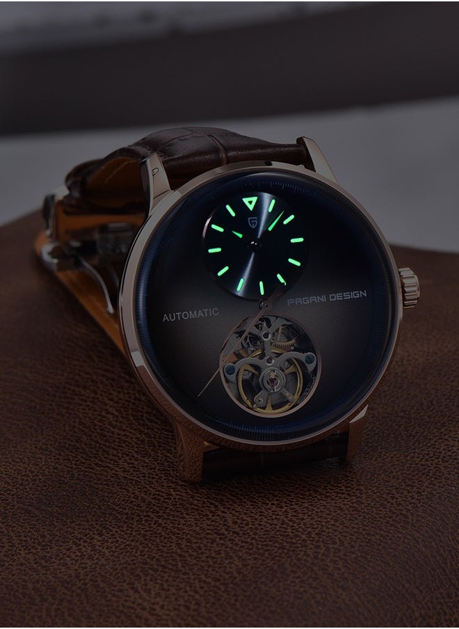 Men's Mechanical Automatic Watches, 42MM Metal Frame, Dark Blue Dial With High-Quality PU Leather Strap, Fashionable And Business PD1796