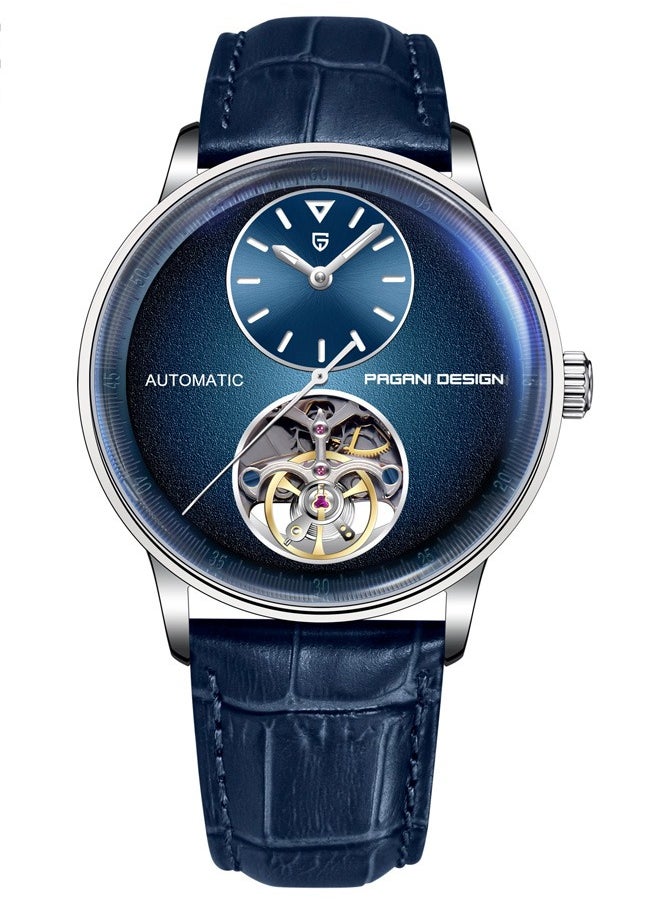 Men's Mechanical Automatic Watches, 42MM Metal Frame, Dark Blue Dial With High-Quality PU Leather Strap, Fashionable And Business PD1796