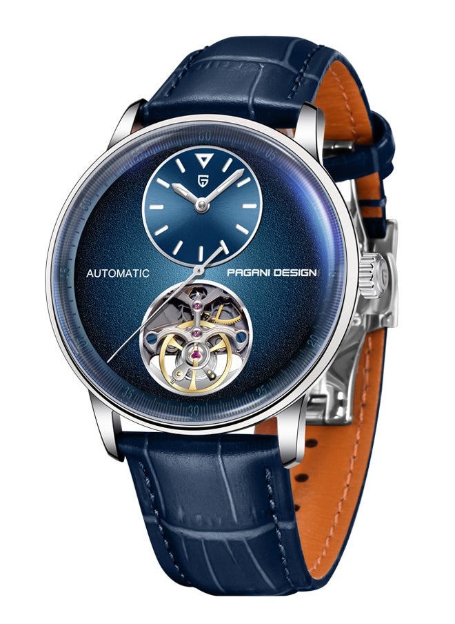 Automatic Mens Watches with Balance Wheel Mechanical Wrist Watch for Men Waterproof PU Leather Watchband Luxury Self-Winding Stainless Steel Watch