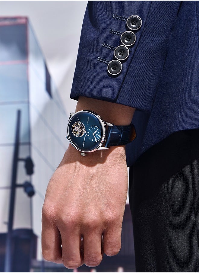 Automatic Mens Watches with Balance Wheel Mechanical Wrist Watch for Men Waterproof PU Leather Watchband Luxury Self-Winding Stainless Steel Watch