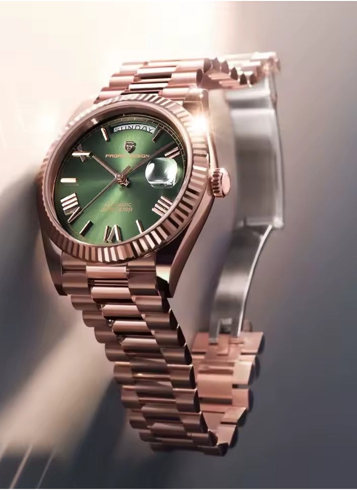 Men's Mechanical Automatic Watches 36MM Metal Frame Rose Gold Green Dial Stainless Steel Strap Fashion Business PD1752