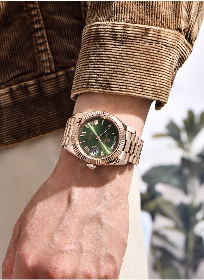 Men's Mechanical Automatic Watches 36MM Metal Frame Rose Gold Green Dial Stainless Steel Strap Fashion Business PD1752