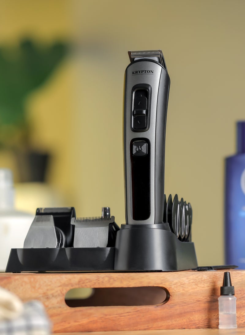 11-IN-1 Rechargeable Digital Grooming Set with Novel LED Display- KNTR6154N| With 6 Interchangeable Heads and 4 Comb Attachments| Includes a Charging Stand| Prefect for Home and Professional Styling Black