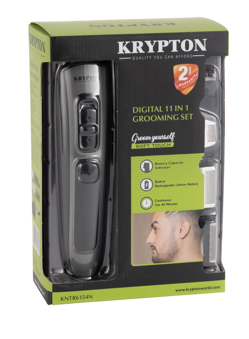 11-IN-1 Rechargeable Digital Grooming Set with Novel LED Display- KNTR6154N| With 6 Interchangeable Heads and 4 Comb Attachments| Includes a Charging Stand| Prefect for Home and Professional Styling Black