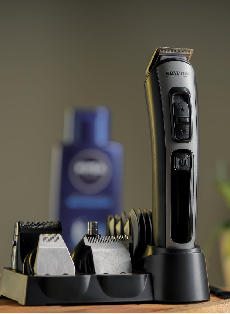 11-IN-1 Rechargeable Digital Grooming Set with Novel LED Display- KNTR6154N| With 6 Interchangeable Heads and 4 Comb Attachments| Includes a Charging Stand| Prefect for Home and Professional Styling Black