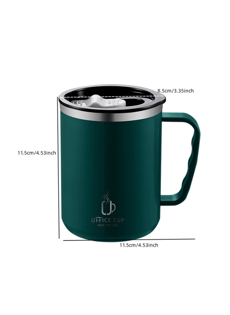 Stainless Steel Double Layers Coffee Mug Milk Cup With Plastic Lid And Handle 500ml Green