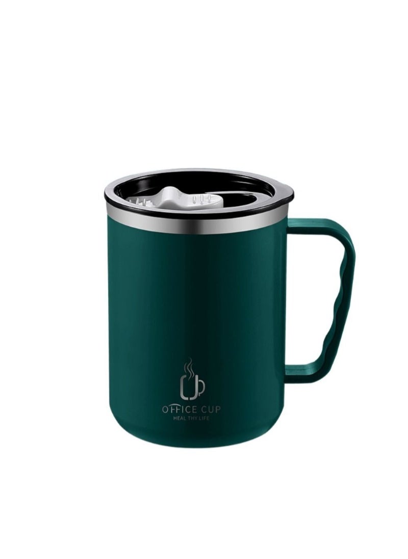 Stainless Steel Double Layers Coffee Mug Milk Cup With Plastic Lid And Handle 500ml Green