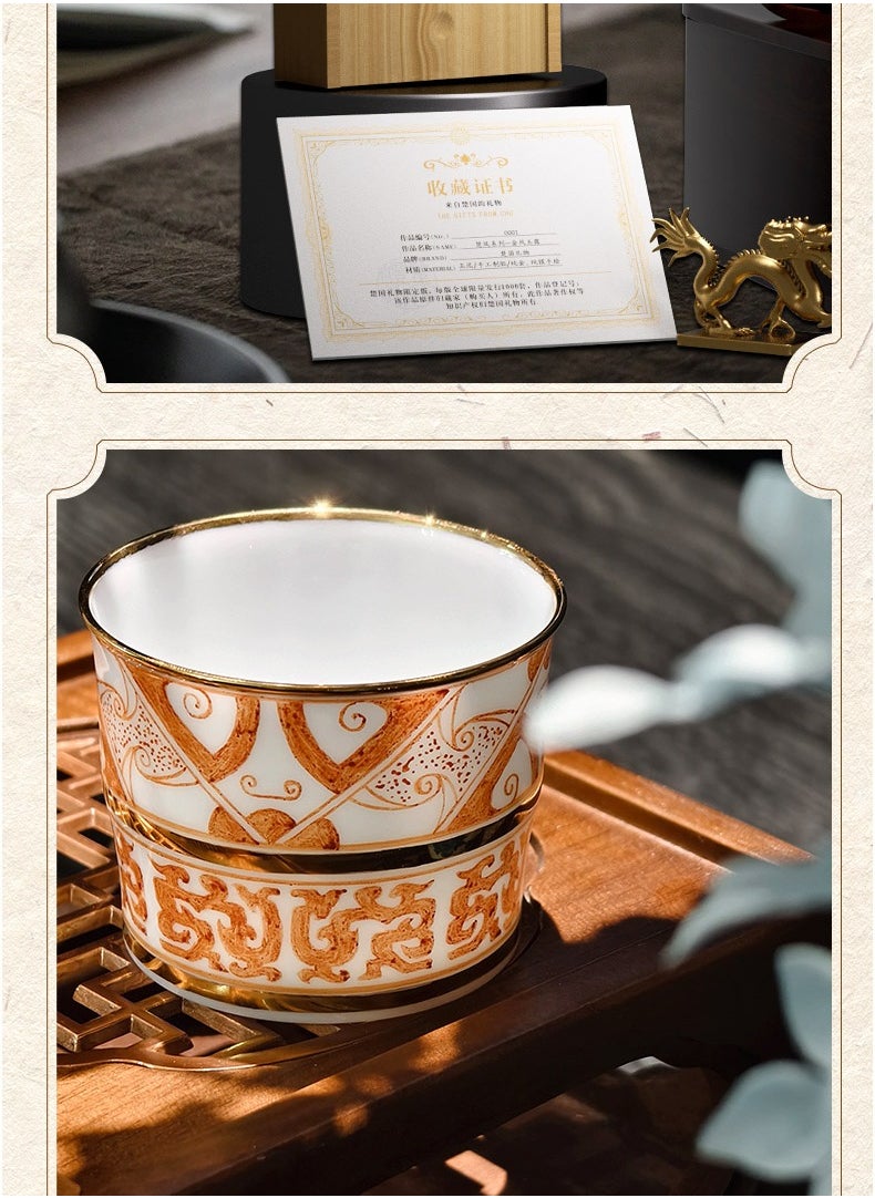 Hand painted gold cup with Chinese dragon pattern