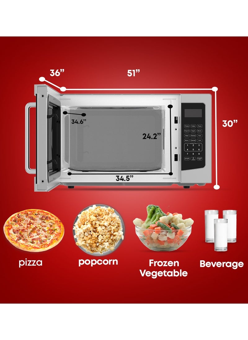 Tornado 30 Liters Digital Microwave Oven 3 in 1 with Grill function 10 Power Levels, 900W, Touch Control panel, Child-Safety-Lock, Defrost Function, 8 Auto cooking function, Silver, TWDG-30L-S-E