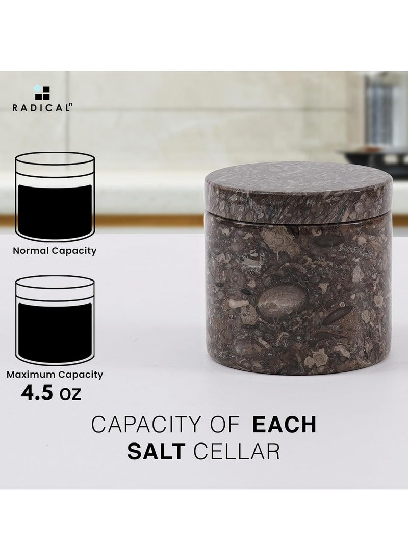 Radicaln Marble Salt Cellar with Lid and Tray 3'' Inches Oceanic and Balck Handmade Salt Container Ideal Salt Box Spice Jar & Salt Holder For Counter Modern Salt Dish With Lid & Stone Salt Holder