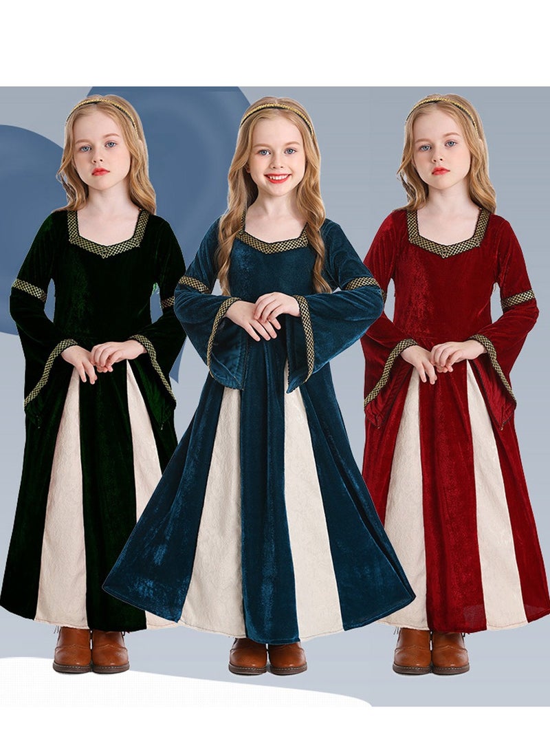 girls retro medieval girls clothing,palace style trumpet sleeve long dress