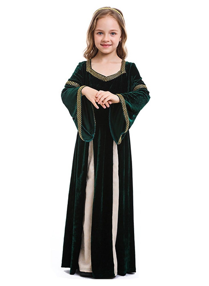 girls retro medieval girls clothing,palace style trumpet sleeve long dress