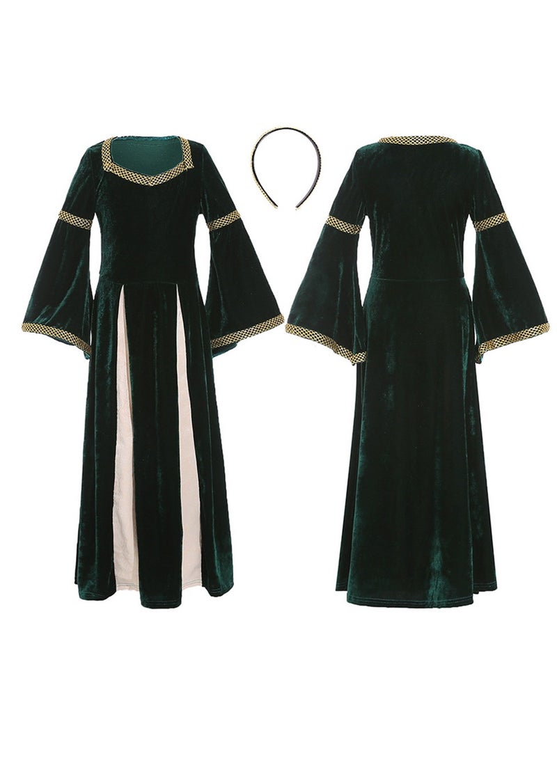 girls retro medieval girls clothing,palace style trumpet sleeve long dress