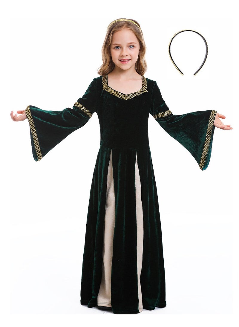 girls retro medieval girls clothing,palace style trumpet sleeve long dress