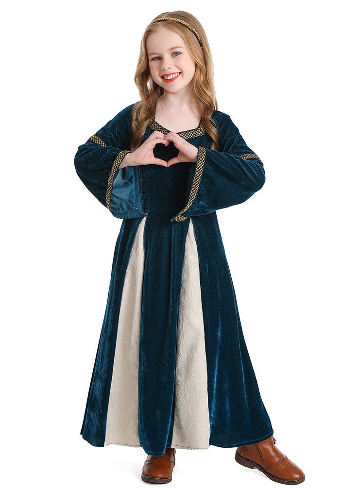 girls retro medieval girls costume,palace style trumpet sleeve long dress for theme party cotume