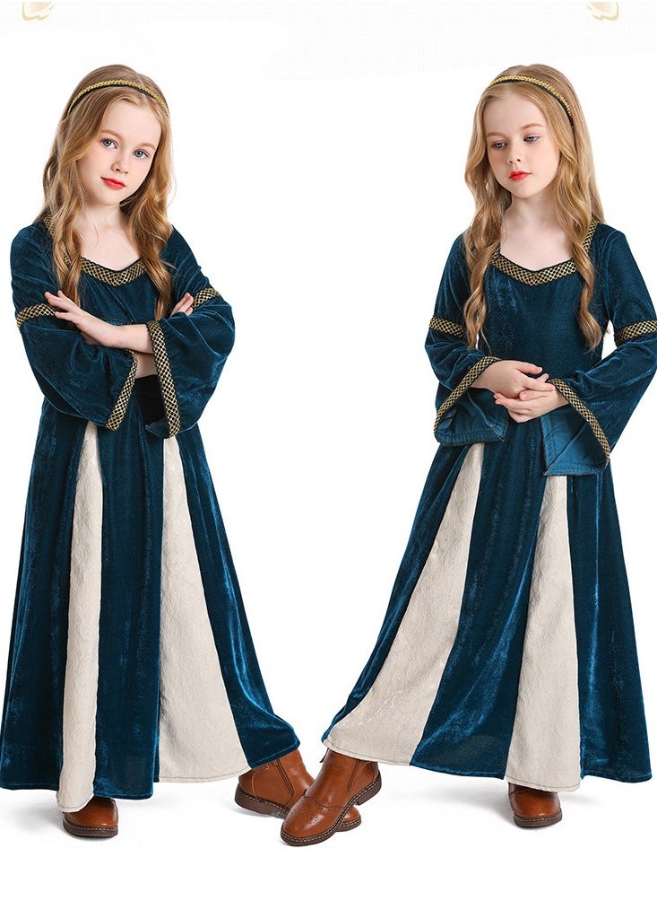 girls retro medieval girls costume,palace style trumpet sleeve long dress for theme party cotume