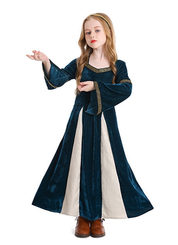 girls retro medieval girls costume,palace style trumpet sleeve long dress for theme party cotume