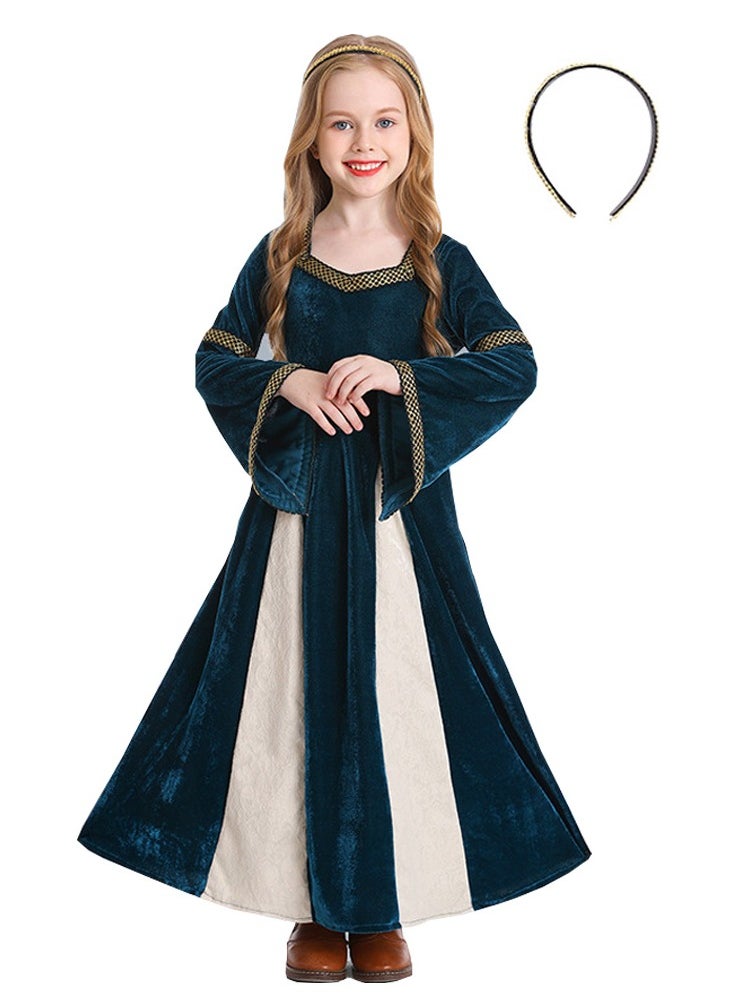 girls retro medieval girls costume,palace style trumpet sleeve long dress for theme party cotume