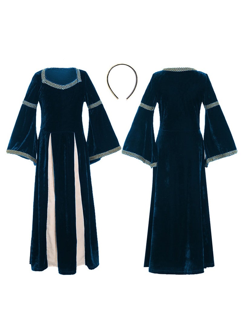 girls retro medieval girls costume,palace style trumpet sleeve long dress for theme party cotume