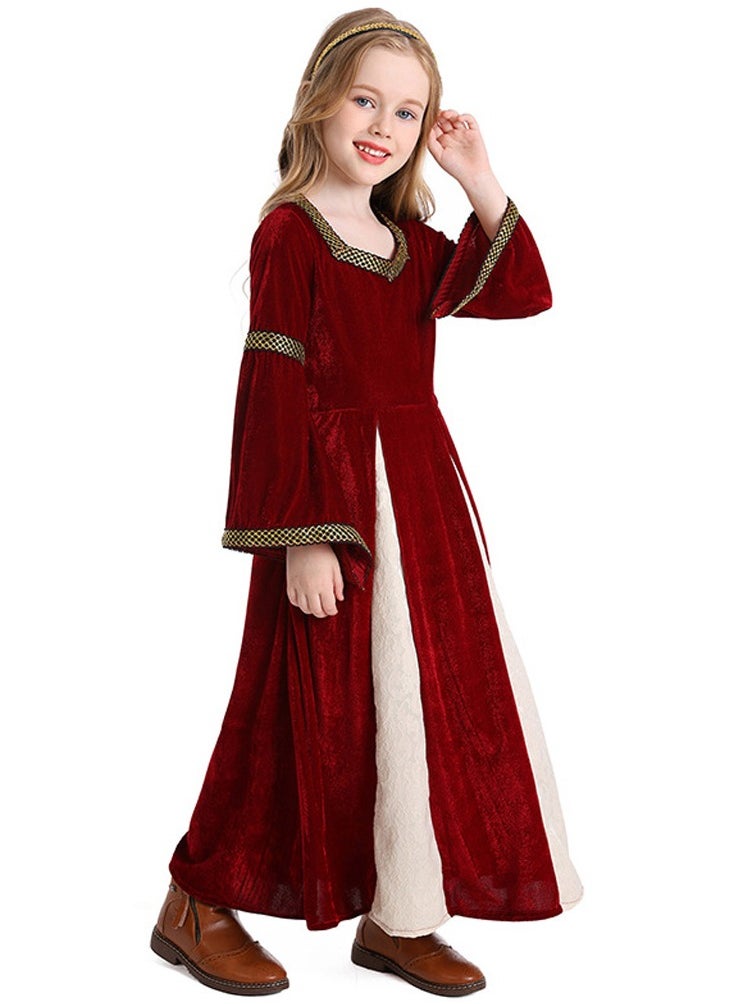 girls retro medieval girls clothing,palace style trumpet sleeve long dress