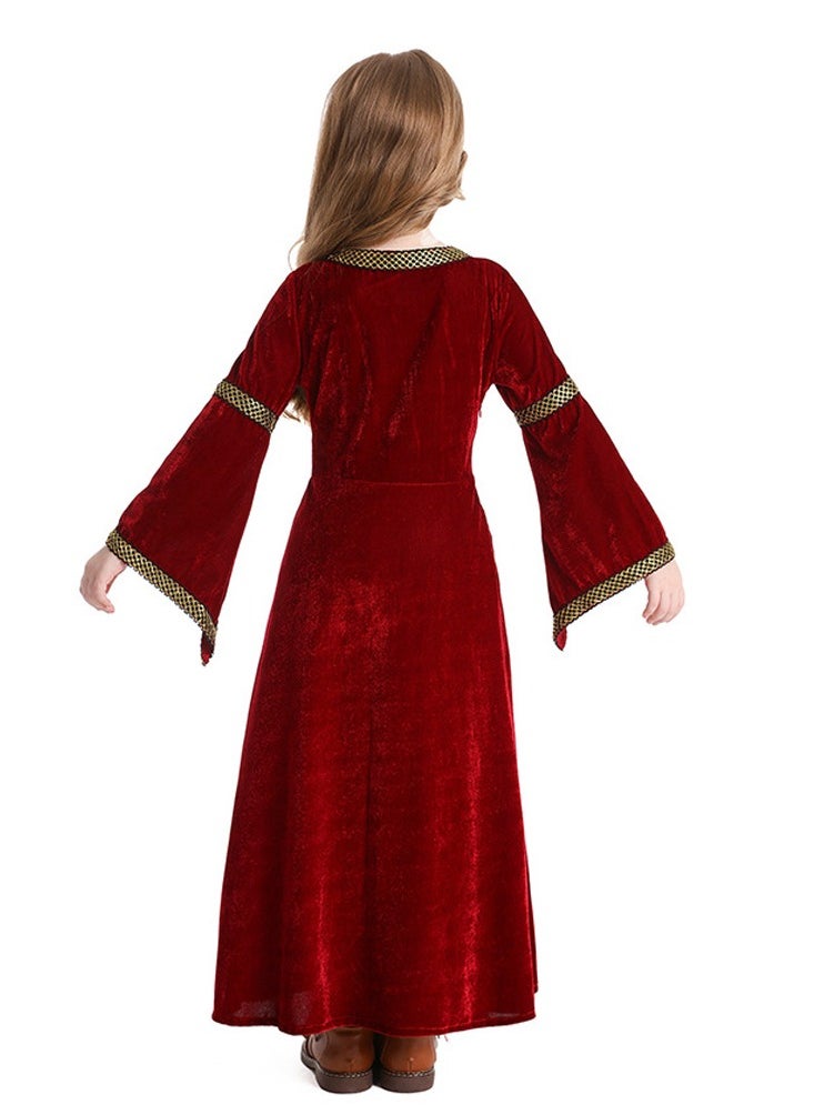 girls retro medieval girls clothing,palace style trumpet sleeve long dress
