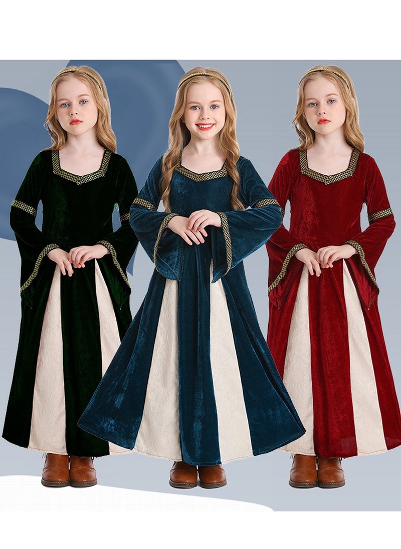 girls retro medieval girls clothing,palace style trumpet sleeve long dress