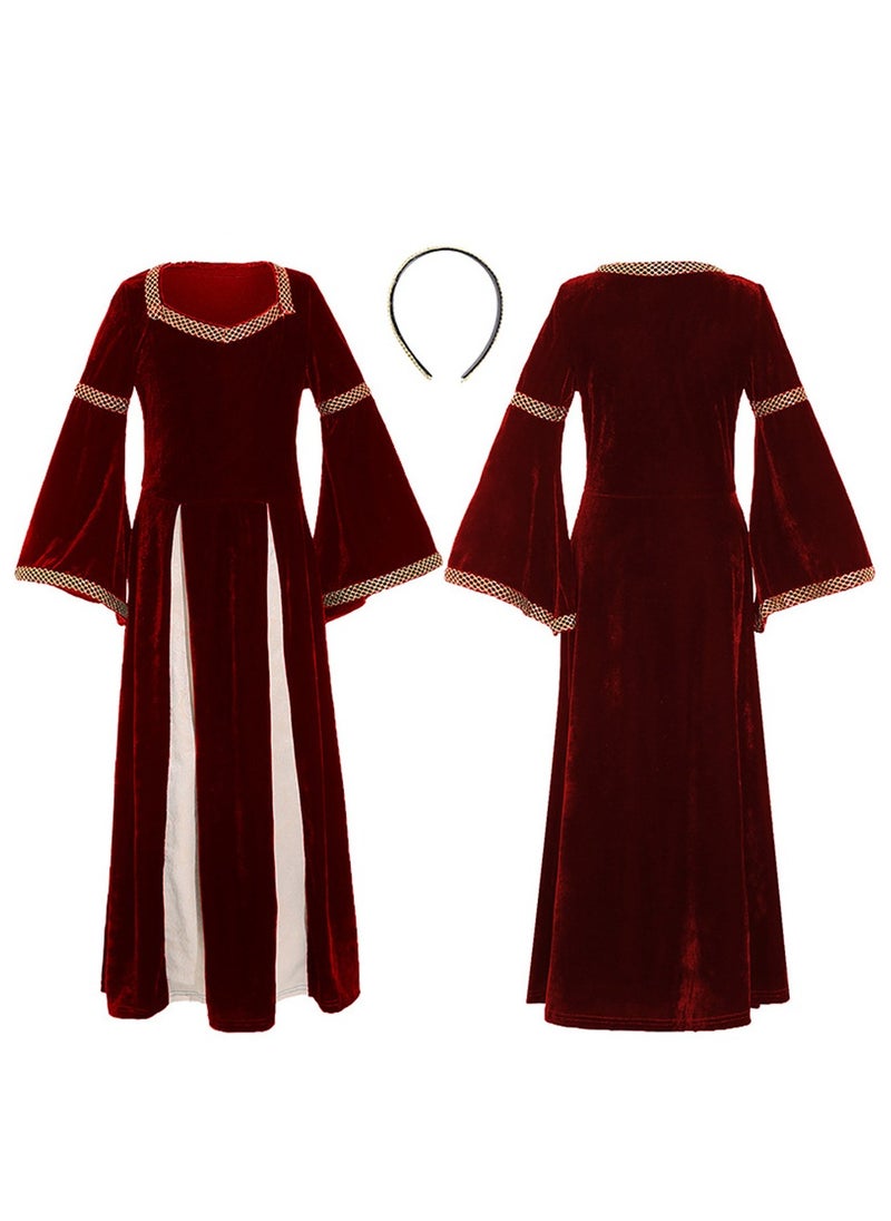 girls retro medieval girls clothing,palace style trumpet sleeve long dress