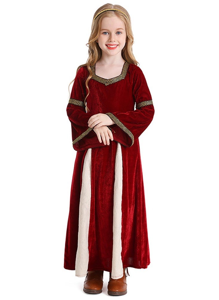 girls retro medieval girls clothing,palace style trumpet sleeve long dress
