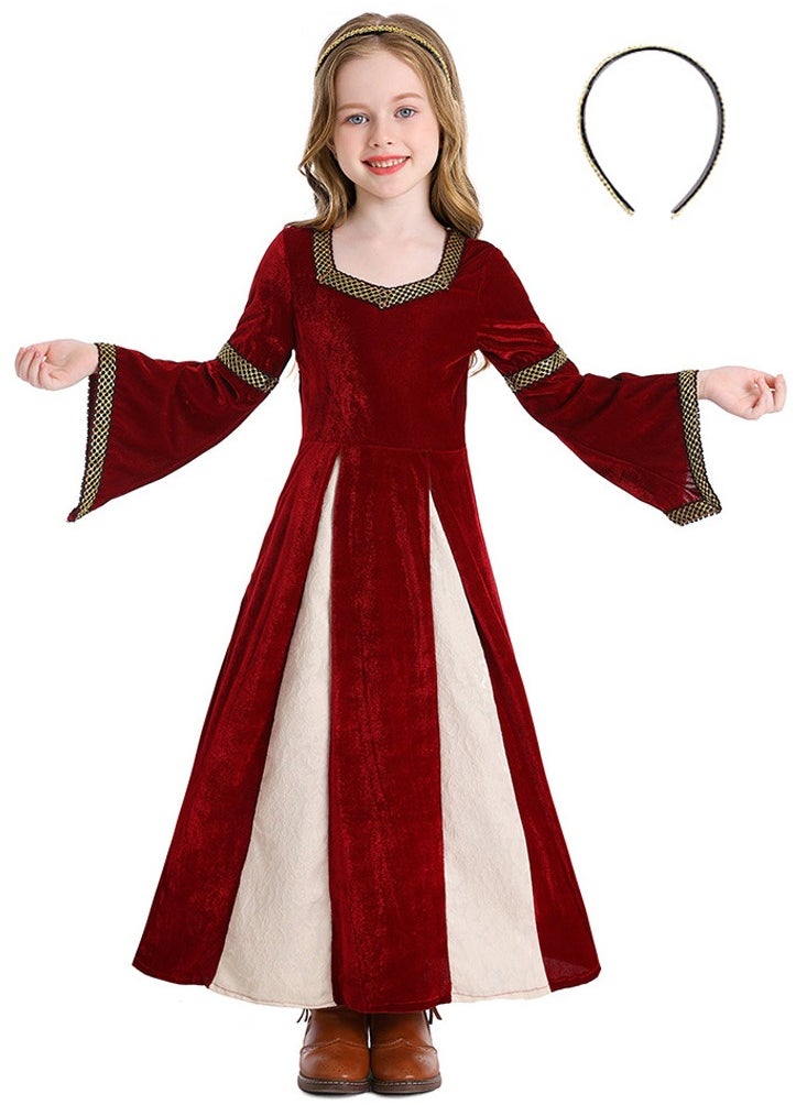 girls retro medieval girls clothing,palace style trumpet sleeve long dress
