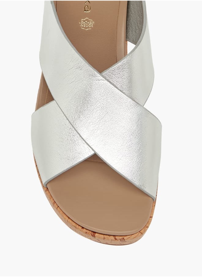 Women's Foil Textured Cross-Strap Platform Sandals with Hook and Loop Closure