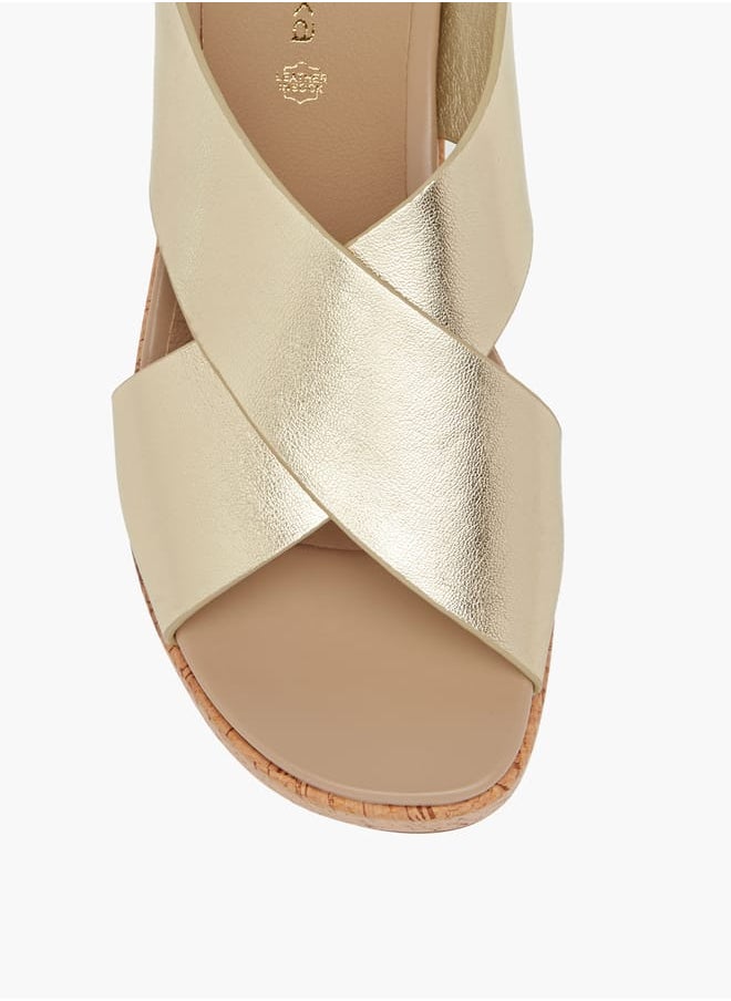 Women's Foil Textured Cross-Strap Platform Sandals with Hook and Loop Closure