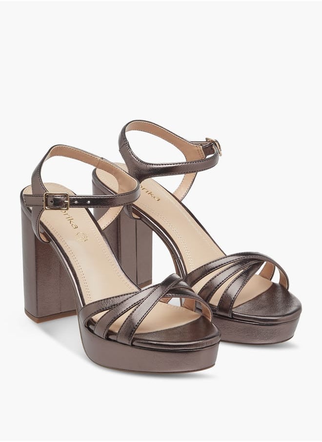 Women's Strappy Blocked Heel Sandals with Hook and Loop Closure