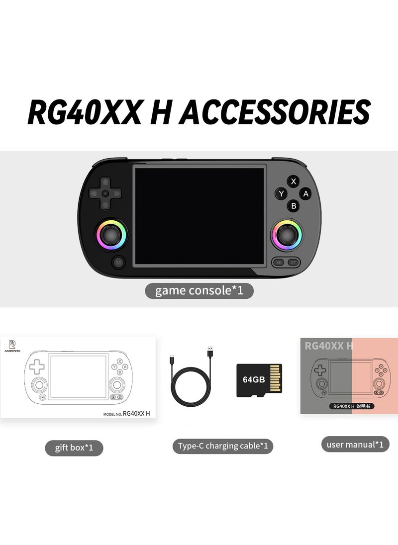 RG40XX H Retro Handheld Game Consoles 64 TF Card Preloaded Games 5000+ Portable Gaming Console Linux 64-bit System 4.0'' IPS Screen WiFi Bluetooth HD and TV Output Black