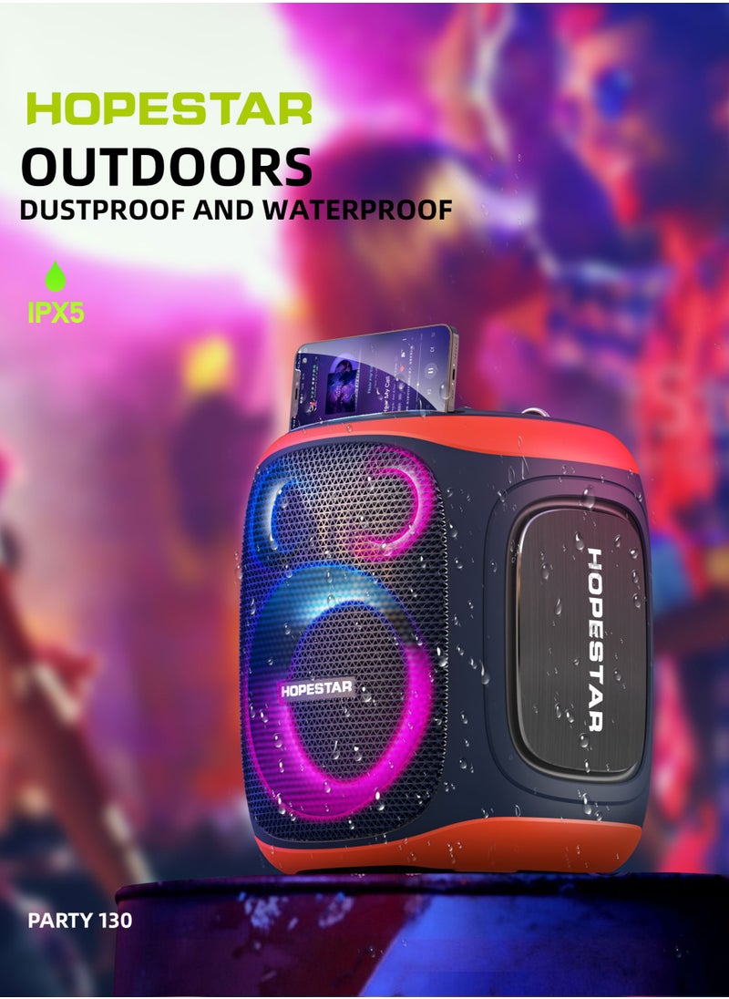 Party 130 Portable Bluetooth Speaker with 120W Powerful Audio, 80W Bass Horn, Dual Wireless Microphones, IPX5 Waterproof, 22000mAh Battery, 10-Hour Playback – Perfect for Outdoor Parties, Karaoke, and Events