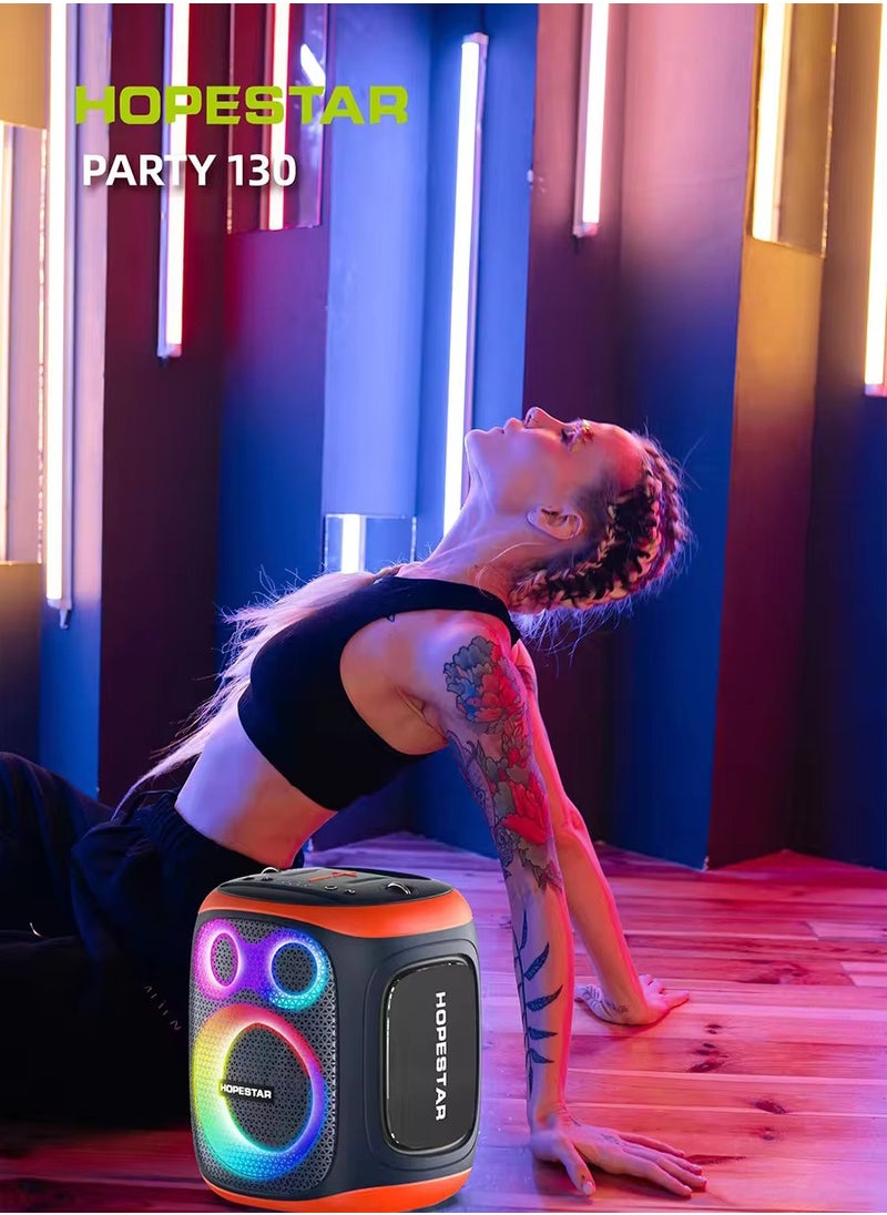 Party 130 Portable Bluetooth Speaker with 120W Powerful Audio, 80W Bass Horn, Dual Wireless Microphones, IPX5 Waterproof, 22000mAh Battery, 10-Hour Playback – Perfect for Outdoor Parties, Karaoke, and Events