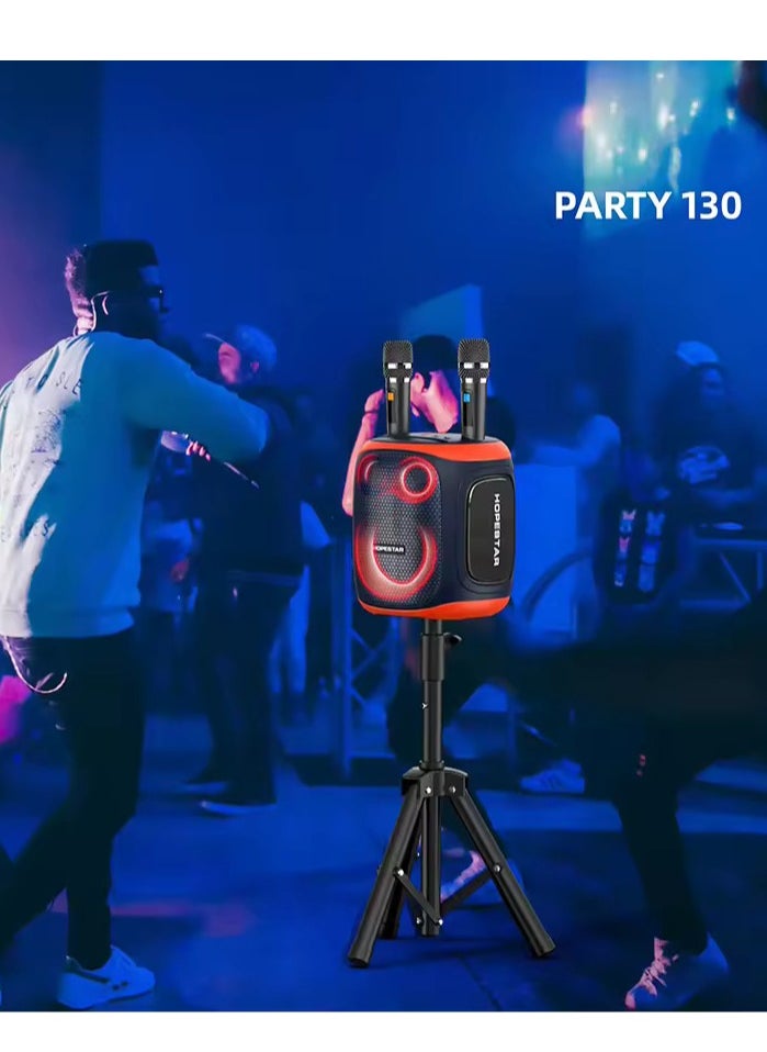 Party 130 Portable Bluetooth Speaker with 120W Powerful Audio, 80W Bass Horn, Dual Wireless Microphones, IPX5 Waterproof, 22000mAh Battery, 10-Hour Playback – Perfect for Outdoor Parties, Karaoke, and Events