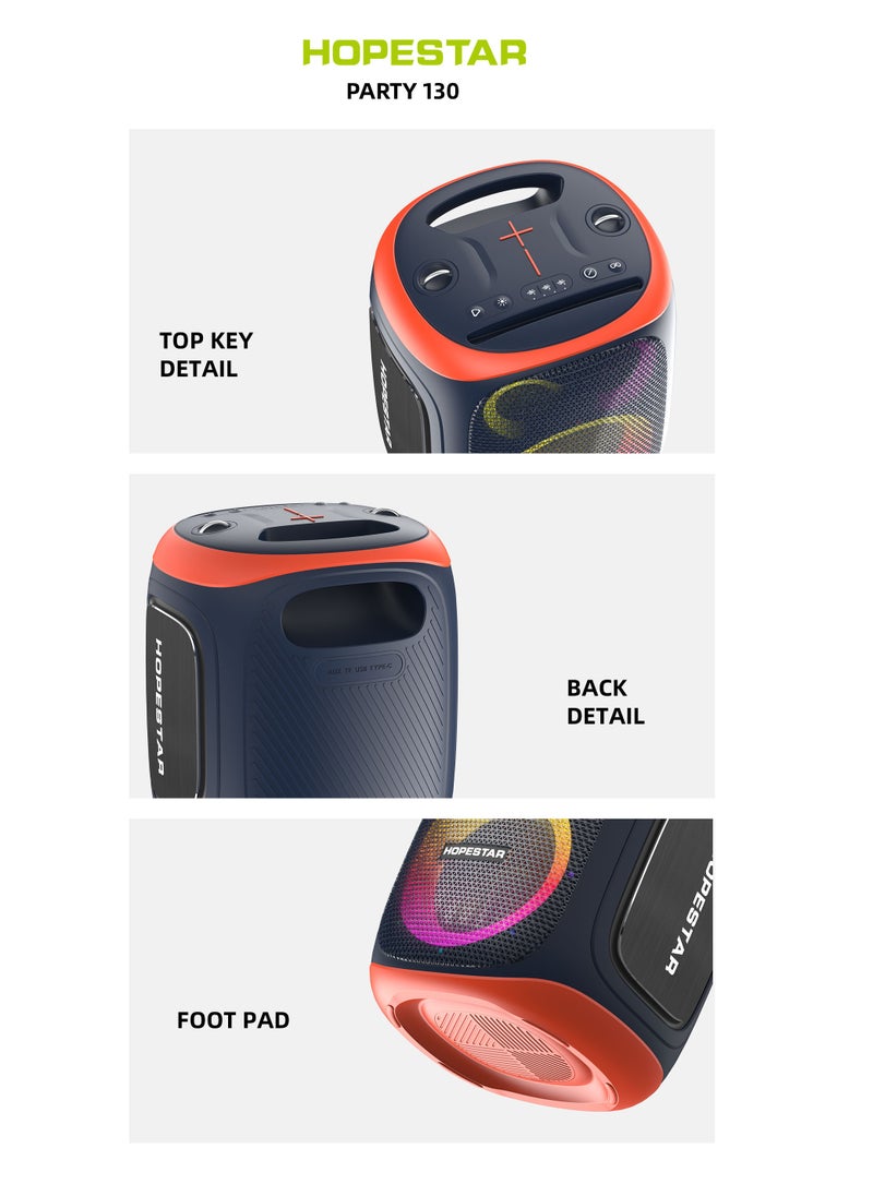 Party 130 Portable Bluetooth Speaker with 120W Powerful Audio, 80W Bass Horn, Dual Wireless Microphones, IPX5 Waterproof, 22000mAh Battery, 10-Hour Playback – Perfect for Outdoor Parties, Karaoke, and Events