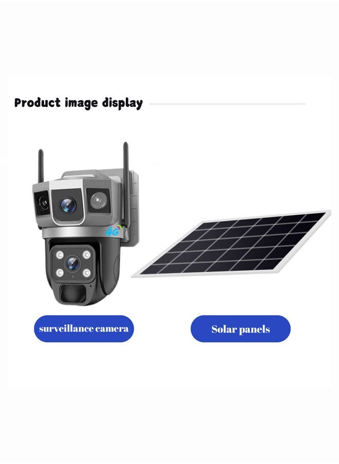 3-screen dual lens 360 ° no dead angle mobile phone remote wireless 4G network home indoor and outdoor security camera night vision monitoring camera dual light source solar power supply