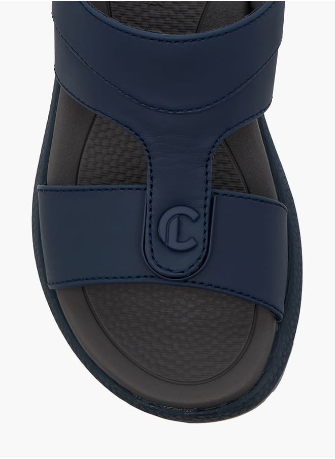 Boys Solid Arabic Sandals with Logo Accent