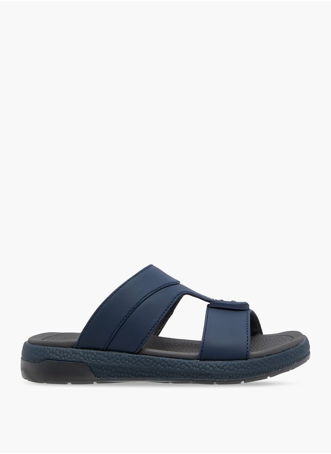 Boys Solid Arabic Sandals with Logo Accent