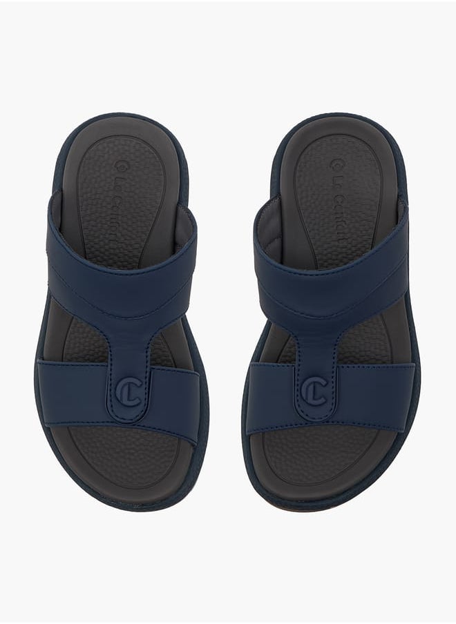 Boys Solid Arabic Sandals with Logo Accent