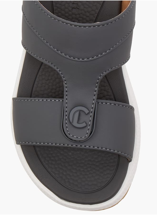 Boys Solid Arabic Sandals with Logo Accent