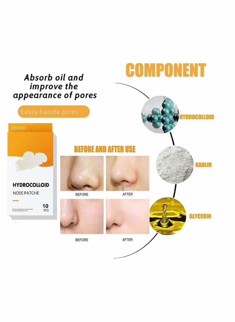 Nose Strip,Pimple Patche,Nose Sticker,Mighty Patch,Zits Strip,Hydrocolloid Patche,for Nose Pore,Zit,and Oil,Dermatologist,Approved Overnight Pore Strips to Absorb Acne Nose Gunk(10 Pcs)