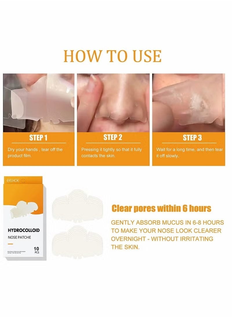Nose Strip,Pimple Patche,Nose Sticker,Mighty Patch,Zits Strip,Hydrocolloid Patche,for Nose Pore,Zit,and Oil,Dermatologist,Approved Overnight Pore Strips to Absorb Acne Nose Gunk(10 Pcs)